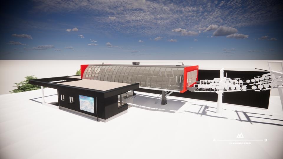 Dalstation van de nieuwe Bärack stoeltjeslift.